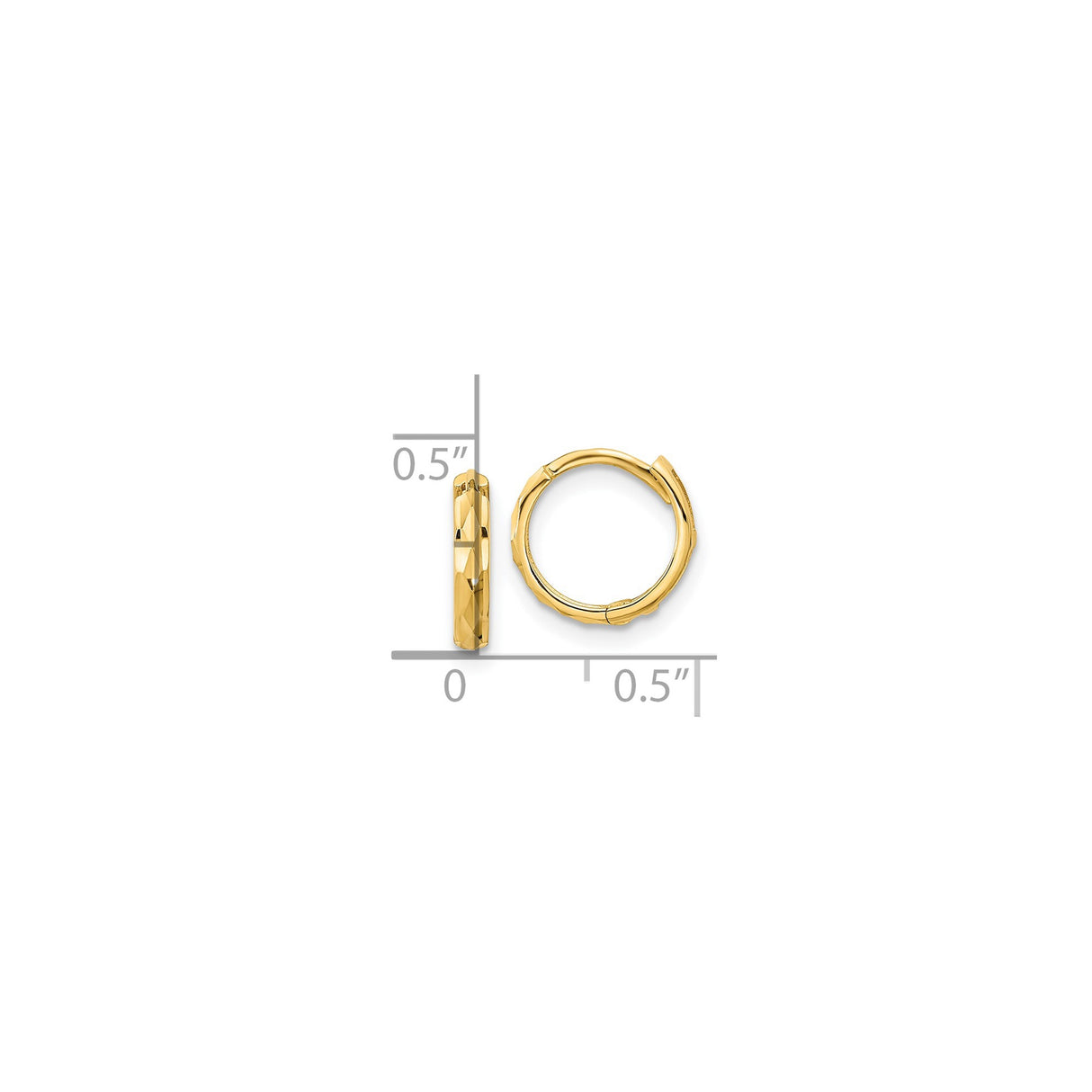 14k Yellow Gold Hoop Earrings, Faceted Design with Polished Finish, Lightweight Medium Size