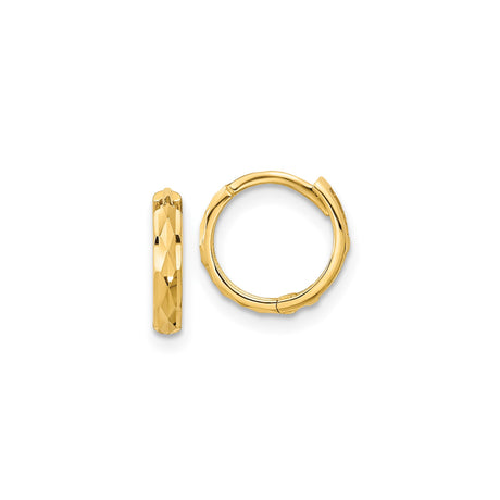 14k Yellow Gold Hoop Earrings, Faceted Design with Polished Finish, Lightweight Medium Size