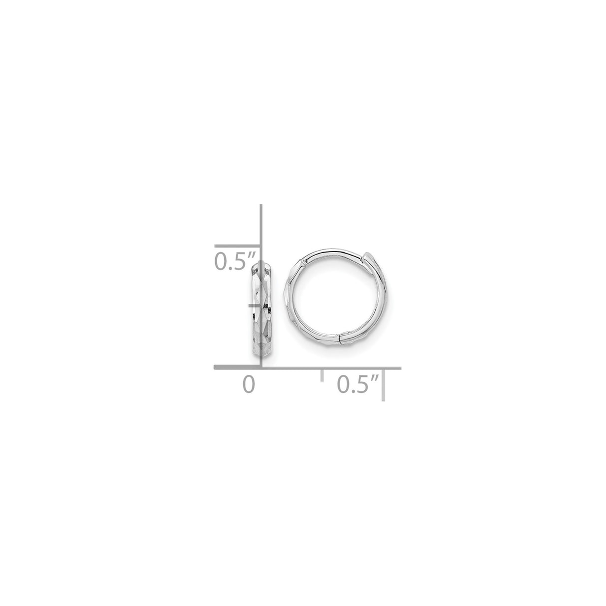 14k White Gold Hoop Earrings with Faceted Diamond Cut Design, Small Lightweight Style for Women
