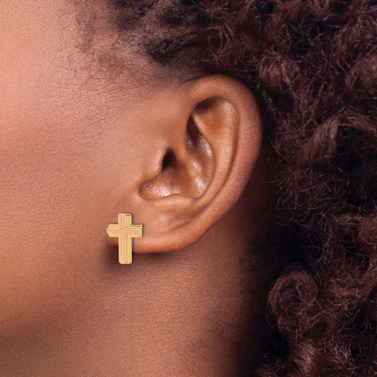 14k Yellow Gold Cross Pendant, Two Tone Polished Finish, Spiritual Jewelry for Men and Women