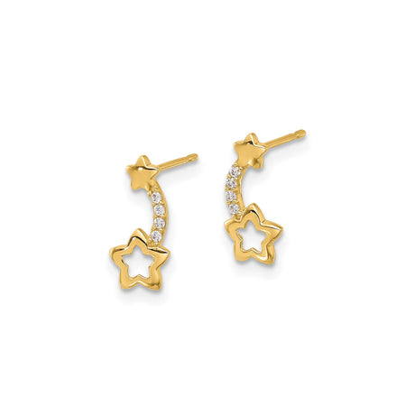 14k Yellow Gold Shooting Star Stud Earrings with Cubic Zirconia, Celestial Fantasy Theme