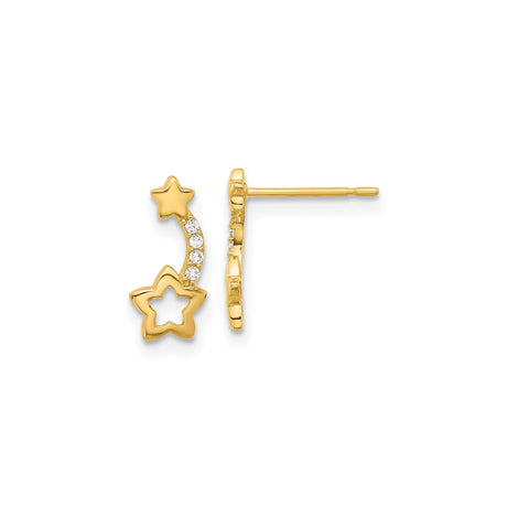 14k Yellow Gold Shooting Star Stud Earrings with Cubic Zirconia, Celestial Fantasy Theme