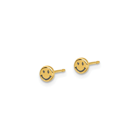 14K Yellow Gold Polished Smiley Face Stud Earring Unisex