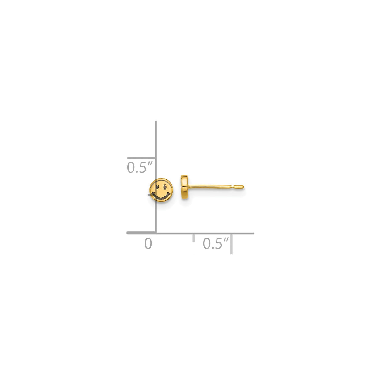 14K Yellow Gold Polished Smiley Face Stud Earring Unisex