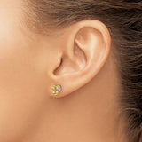 14k Yellow Gold Heart Stud Earrings with Cubic Zirconia, Open Double Heart Design for Women
