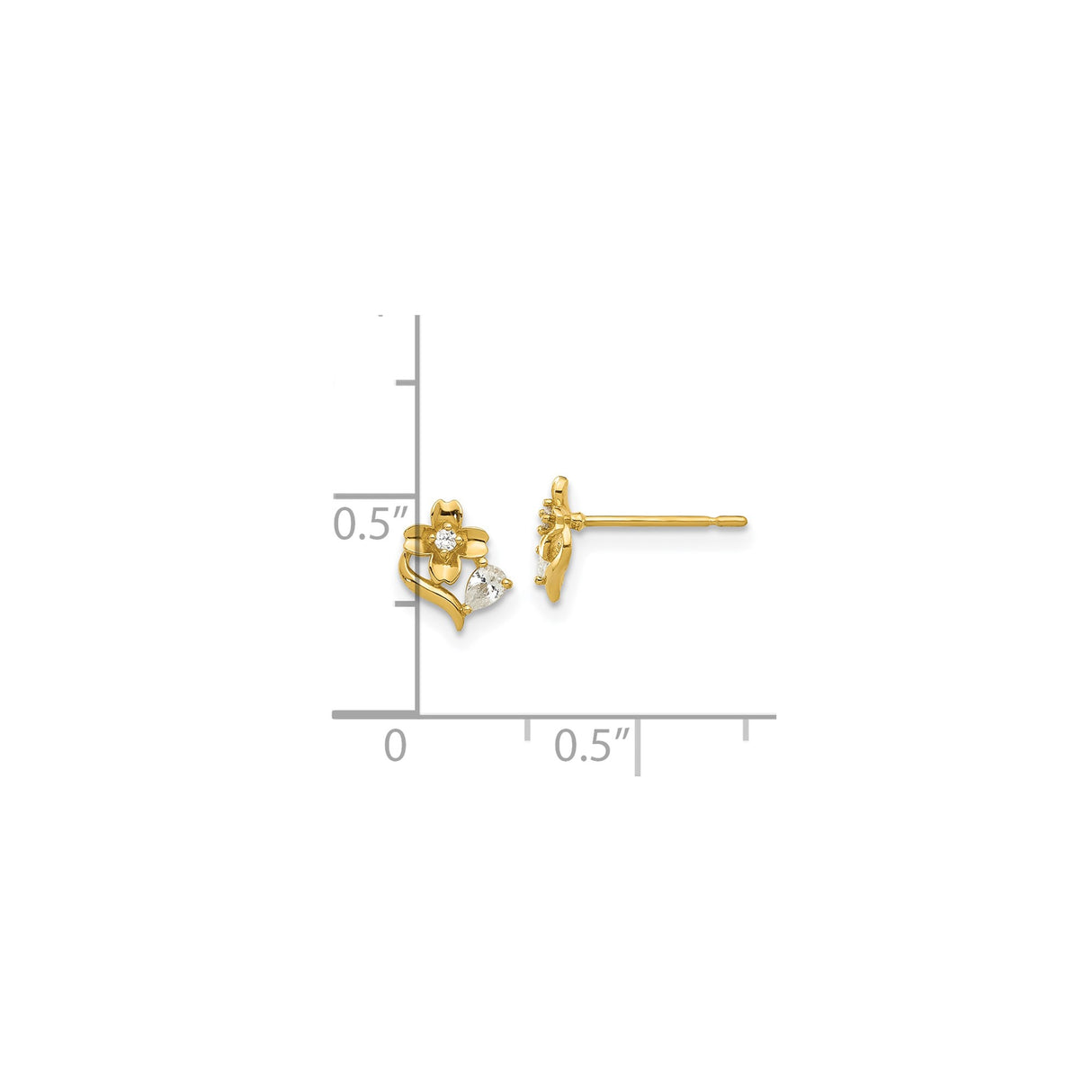 14k Yellow Gold Flower Stud Earrings with Cubic Zirconia, Dainty Floral Design
