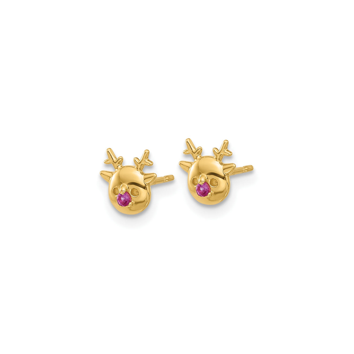 14k Yellow Gold Reindeer Stud Earrings with Cubic Zirconia, Festive Christmas Jewelry for Women and Girls