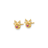 14k Yellow Gold Reindeer Stud Earrings with Cubic Zirconia, Festive Christmas Jewelry for Women and Girls