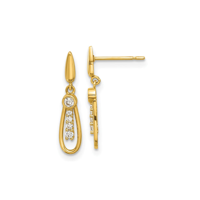 14k Yellow Gold Teardrop Dangle Earrings with Cubic Zirconia and Open Design