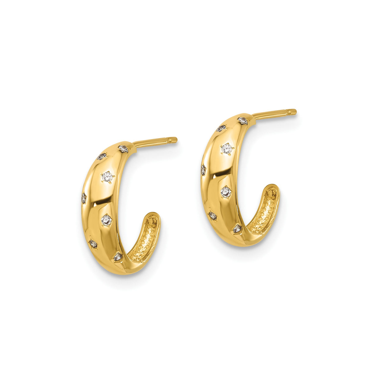 14k Yellow Gold Hoop Earrings with Cubic Zirconia Accents, Modern Minimalist Huggie Style