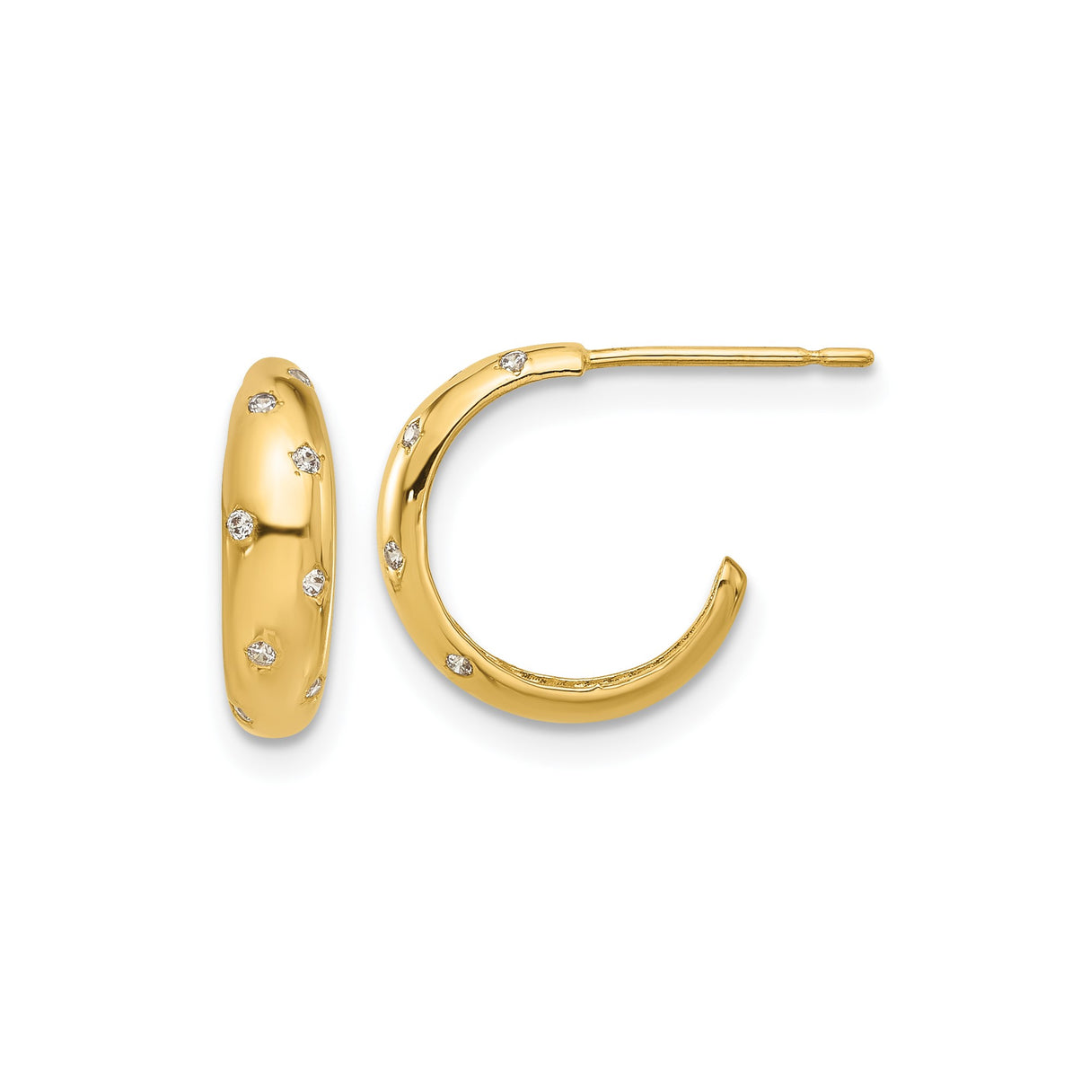 14k Yellow Gold Hoop Earrings with Cubic Zirconia Accents, Modern Minimalist Huggie Style