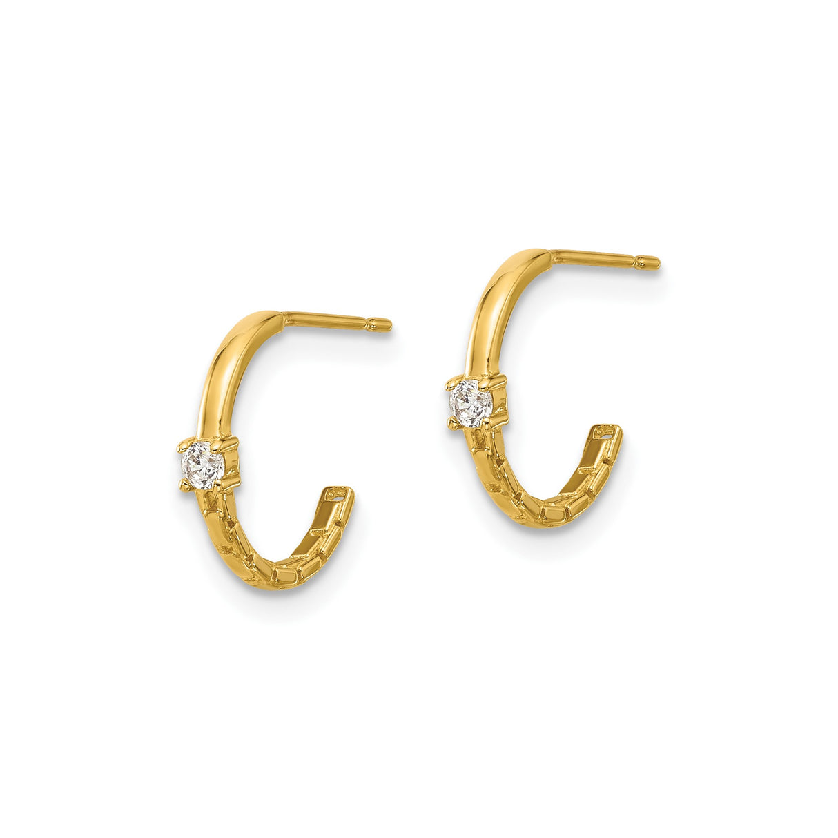 14k Yellow Gold Hoop Earrings with Cubic Zirconia, Round Accent, Link Design, Polished Finish