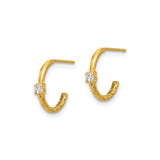 14k Yellow Gold Hoop Earrings with Cubic Zirconia, Round Accent, Link Design, Polished Finish