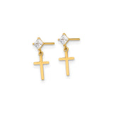 14k Yellow Gold Cross Dangle Stud Earrings with Cubic Zirconia, Christian Jewelry for Women