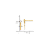 14k Yellow Gold Cross Dangle Stud Earrings with Cubic Zirconia, Christian Jewelry for Women