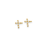 14k Yellow Gold Cross Stud Earrings with Cubic Zirconia in Bezel Setting, Christian Jewelry for Women