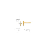 14k Yellow Gold Cross Stud Earrings with Cubic Zirconia in Bezel Setting, Christian Jewelry for Women