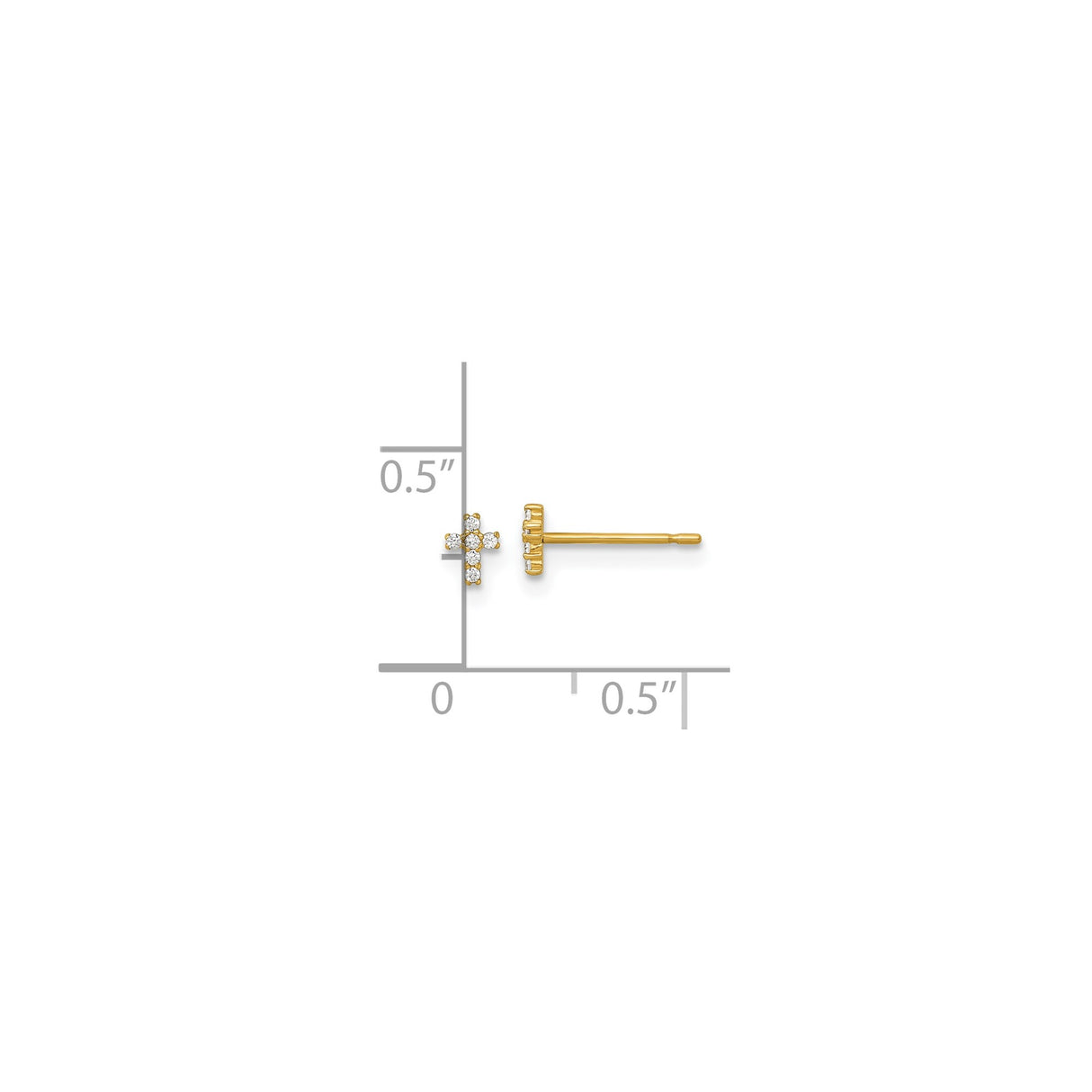 14k Yellow Gold Cross Stud Earrings with Cubic Zirconia, Minimalist Religious Jewelry for Women