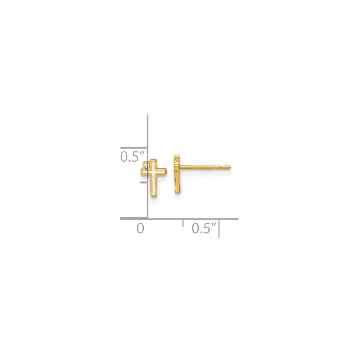 14k Yellow Gold Cross Stud Earrings with Cubic Zirconia, Christian Faith Jewelry for Women