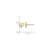 14k Yellow Gold Stud Earrings with Open Heart and Cubic Zirconia Design