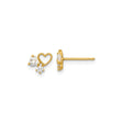 14k Yellow Gold Stud Earrings with Open Heart and Cubic Zirconia Design