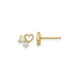 14k Yellow Gold Stud Earrings with Open Heart and Cubic Zirconia Design
