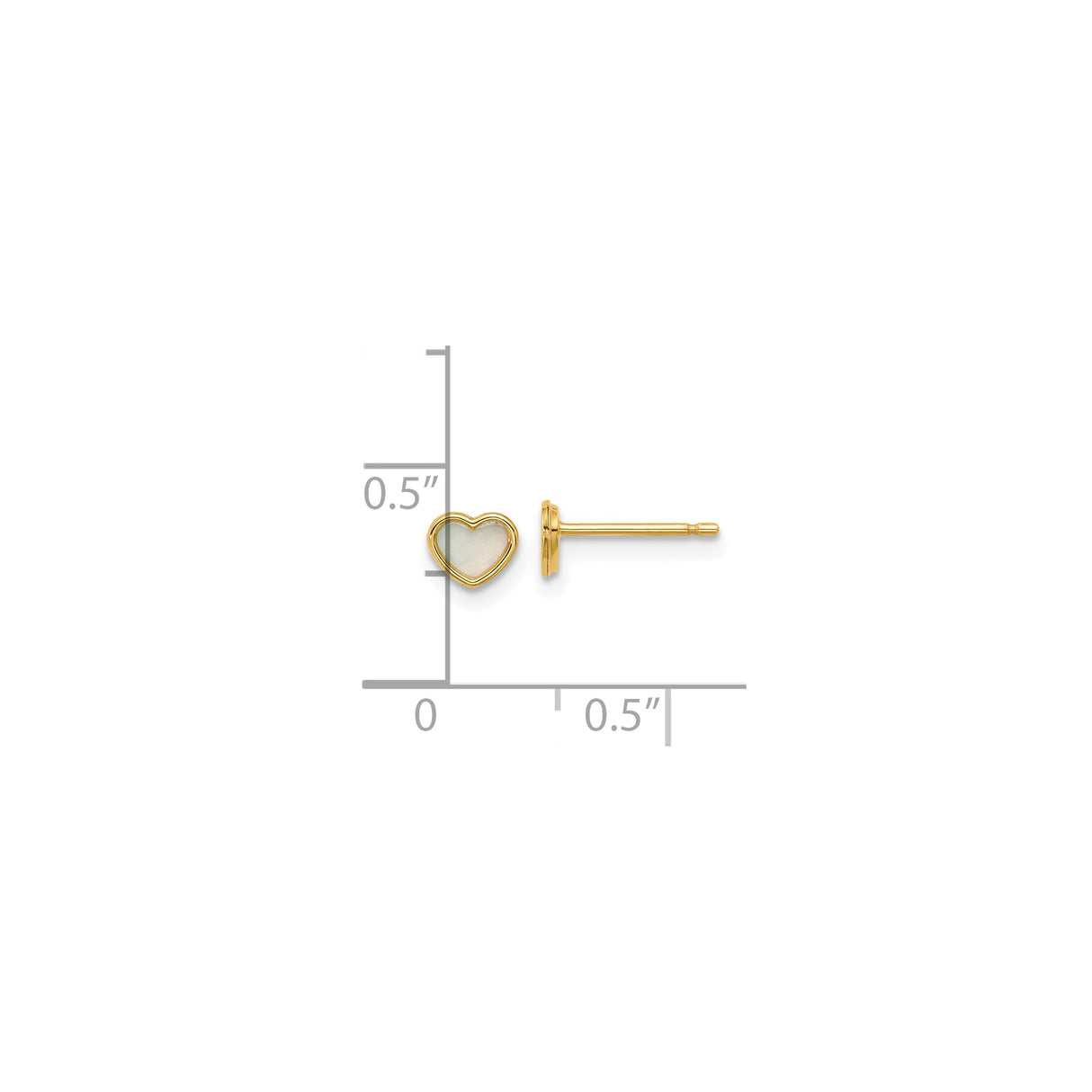 14k Yellow Gold Heart Stud Earrings with Mother of Pearl Inlay, Minimalist Design
