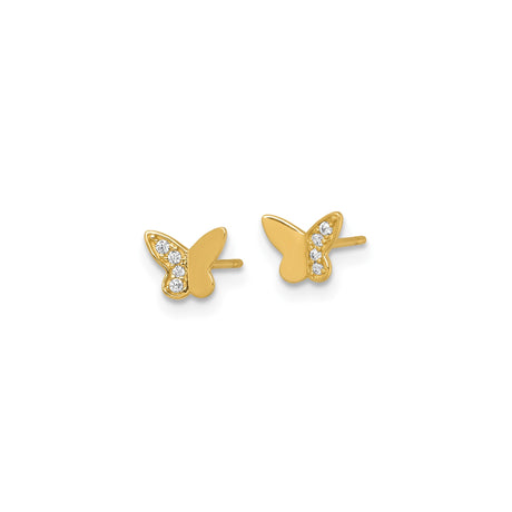 14k Yellow Gold Butterfly Stud Earrings with Cubic Zirconia, Nature-Inspired Design for Women
