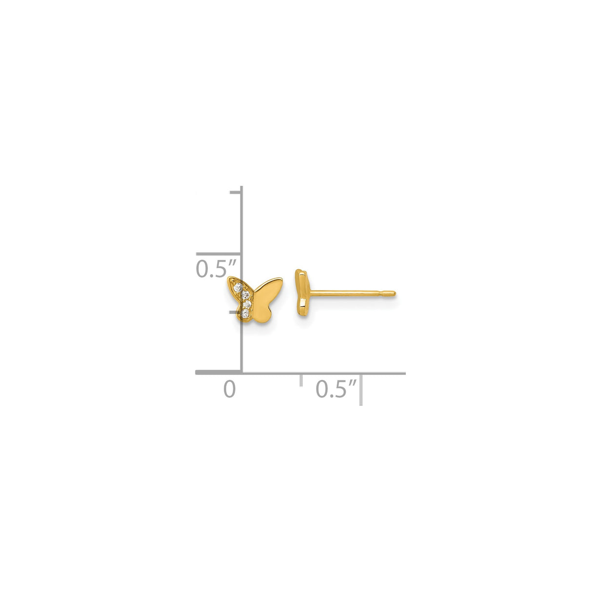 14k Yellow Gold Butterfly Stud Earrings with Cubic Zirconia, Nature-Inspired Design for Women
