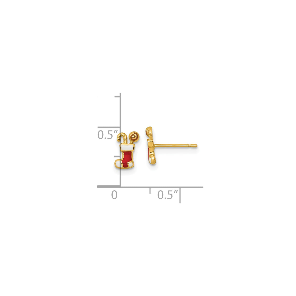 14k Yellow Gold Christmas Stocking Stud Earrings with Red and White Enamel Accents