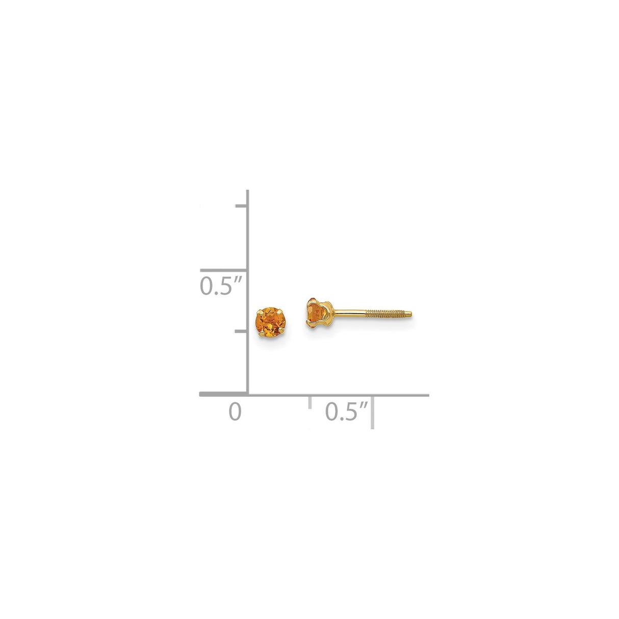 14k Yellow Gold Stud Earrings with Round Citrine in Four-Prong Setting, Minimalist Style
