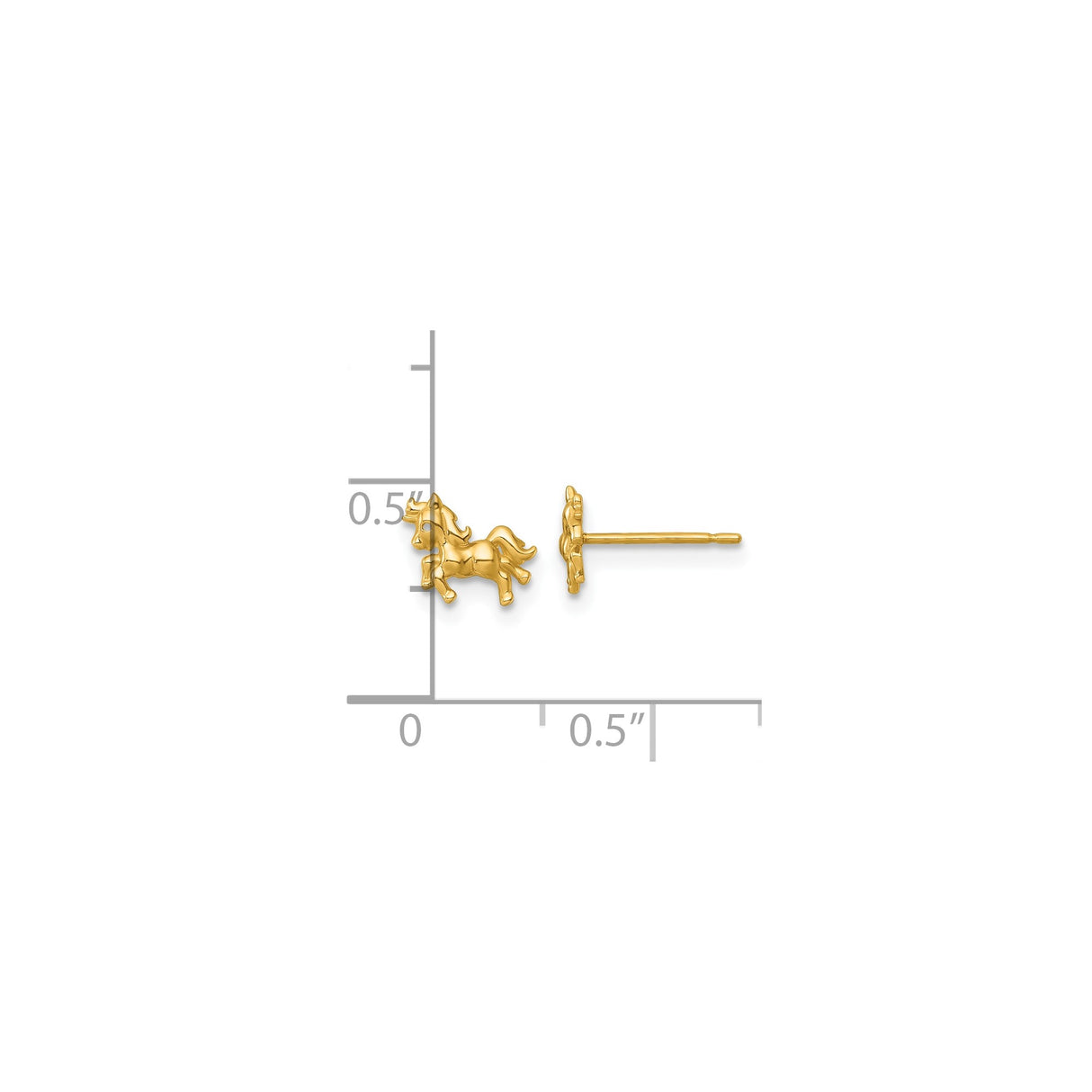 14k Yellow Gold Unicorn Stud Earrings, Whimsical Fantasy Design for Women and Girls