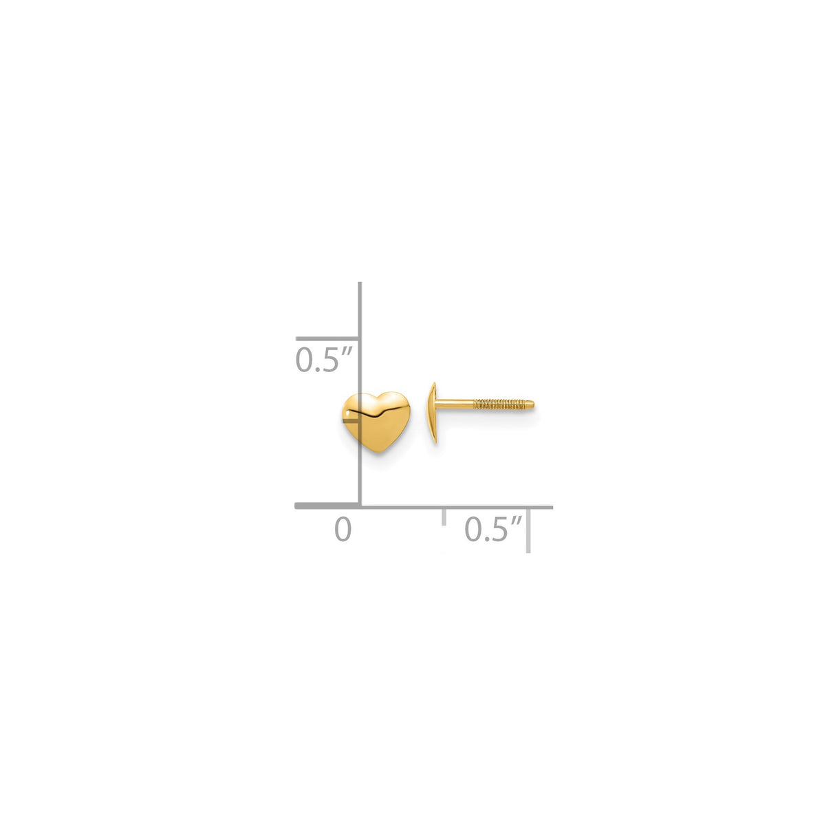 14k Yellow Gold Heart Stud Earrings, Polished Minimalist Design, Screw-Back for Women and Girls