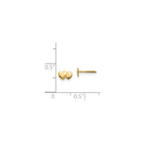 14k Yellow Gold Heart Stud Earrings with Polished and Textured Double Heart Design