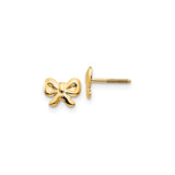 14k Yellow Gold Bow Stud Earrings with Screw Backs, Dainty Minimalist Design for Women and Teens