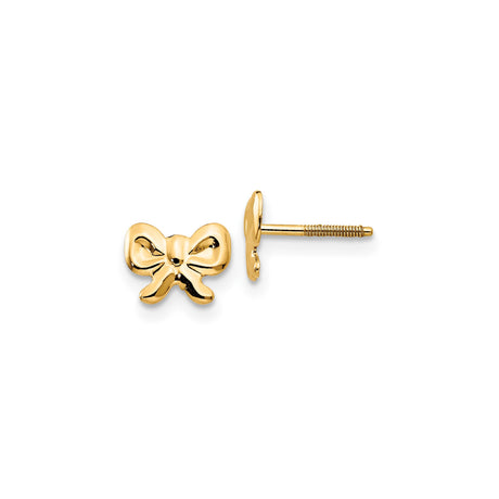 14k Yellow Gold Bow Stud Earrings with Screw Backs, Dainty Minimalist Design for Women and Teens