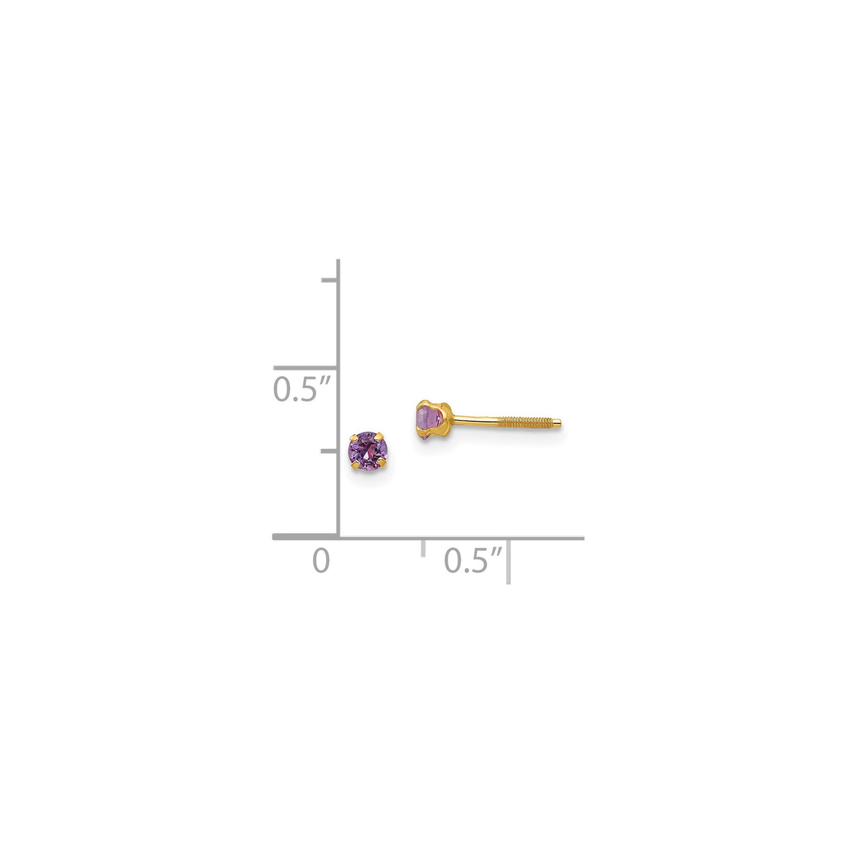 14k Yellow Gold Stud Earrings with Round Created Amethyst in Four Prong Setting