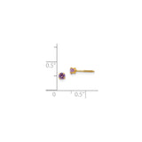 14k Yellow Gold Stud Earrings with Round Created Amethyst in Four Prong Setting
