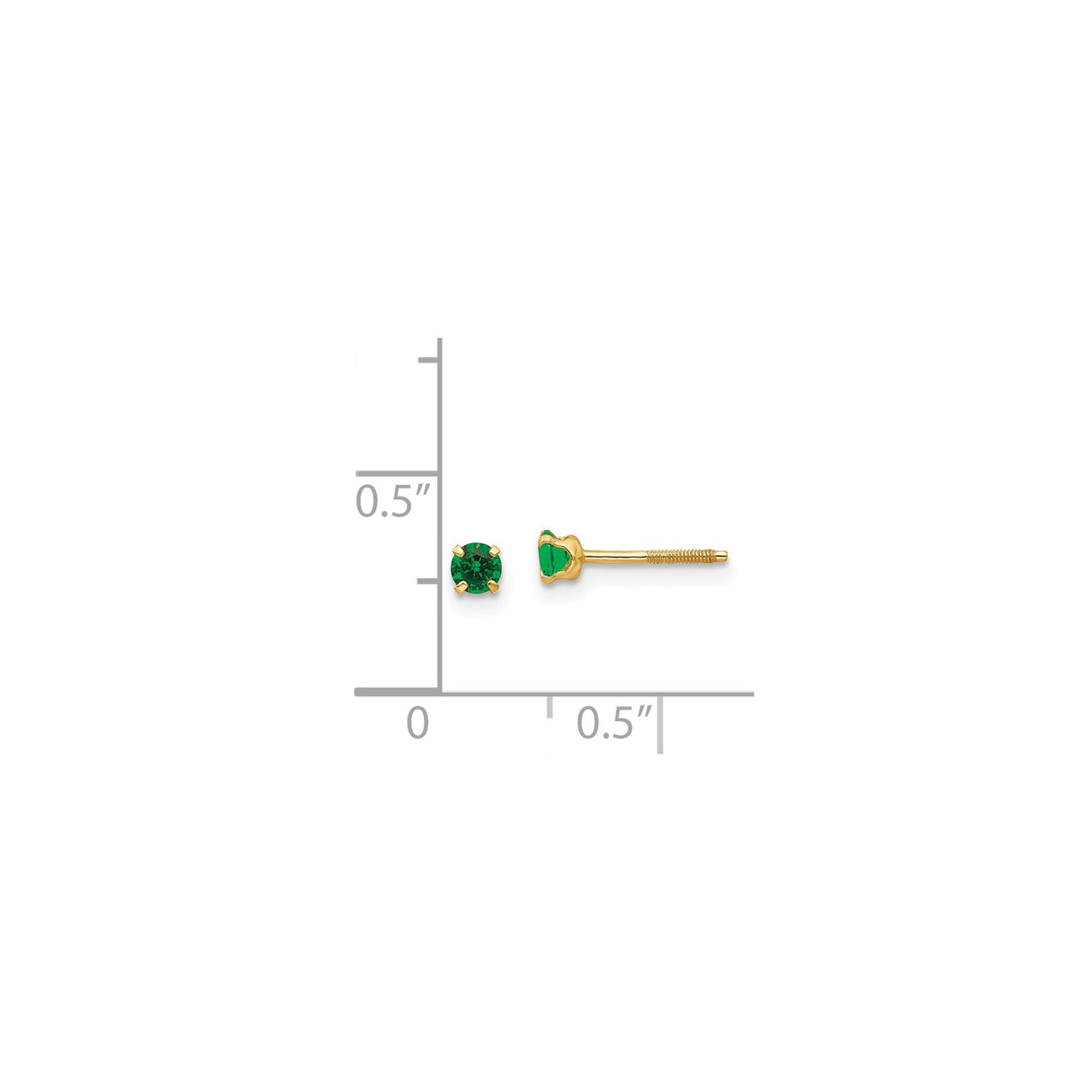 14k Yellow Gold Stud Earrings with Round Created Birthstone, Minimalist May Jewelry for Women