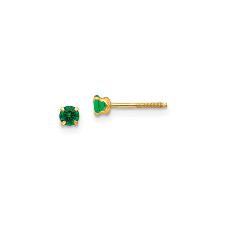 14k Yellow Gold Stud Earrings with Round Created Birthstone, Minimalist May Jewelry for Women