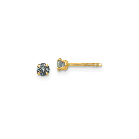 14k Yellow Gold Stud Earrings with Created Birthstone, Classic Four Prong Setting, Screw Backs