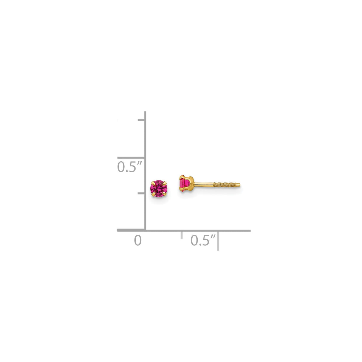 14k Yellow Gold Stud Earrings with Round Cut Created Birthstone, Minimalist Screw Back Design