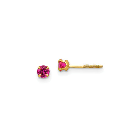 14k Yellow Gold Stud Earrings with Round Cut Created Birthstone, Minimalist Screw Back Design