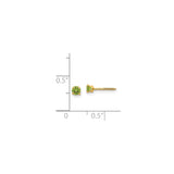 14k Yellow Gold Stud Earrings with Round Cut Created Green Birthstone, Four Prong Setting