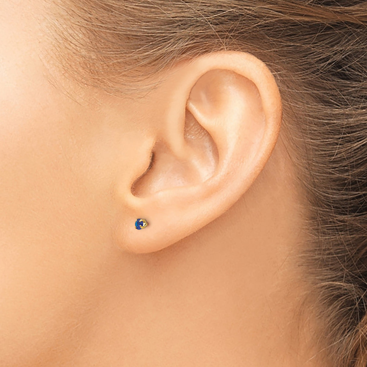 14k Yellow Gold Stud Earrings with Round Blue Sapphire, Screw Back, September Birthstone Jewelry