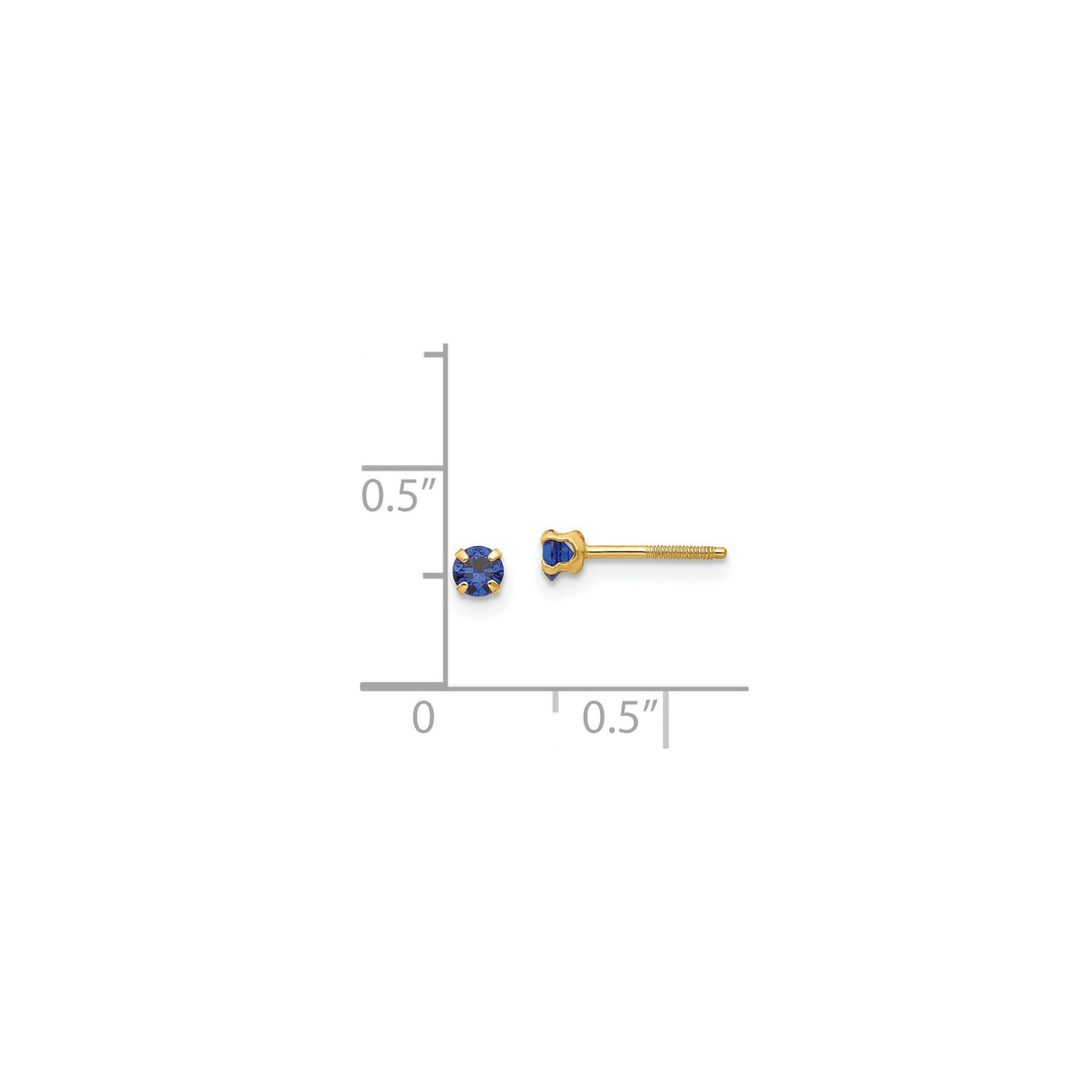14k Yellow Gold Stud Earrings with Round Blue Sapphire, Screw Back, September Birthstone Jewelry