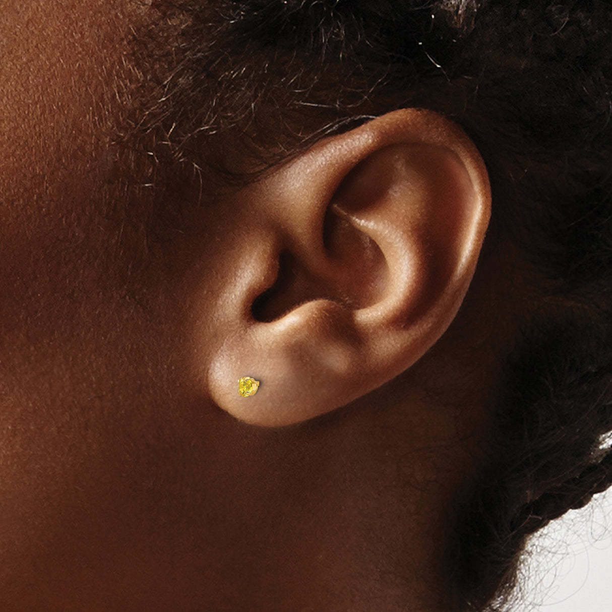 14k Yellow Gold Stud Earrings with Round Created Birthstone, Screw Back Setting