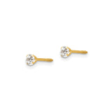 14k Yellow Gold Stud Earrings with Round Cut Cubic Zirconia, Solitaire Four Prong, Screw Back