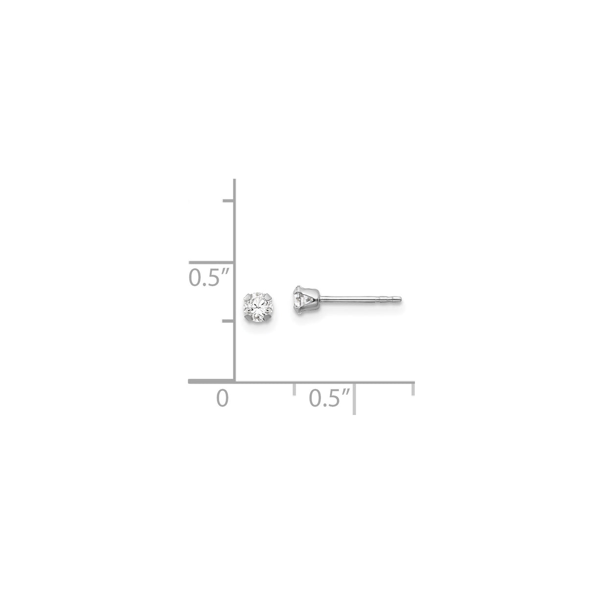 14k White Gold Stud Earrings with Round Cut Cubic Zirconia, Solitaire Prong Setting