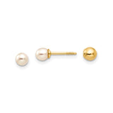 14k Yellow Gold Stud Earrings with Round White Cultured Pearls, Classic Minimalist Style